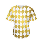 White And Gold Harlequin Pattern Print Men's Baseball Jersey