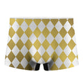 White And Gold Harlequin Pattern Print Men's Boxer Briefs