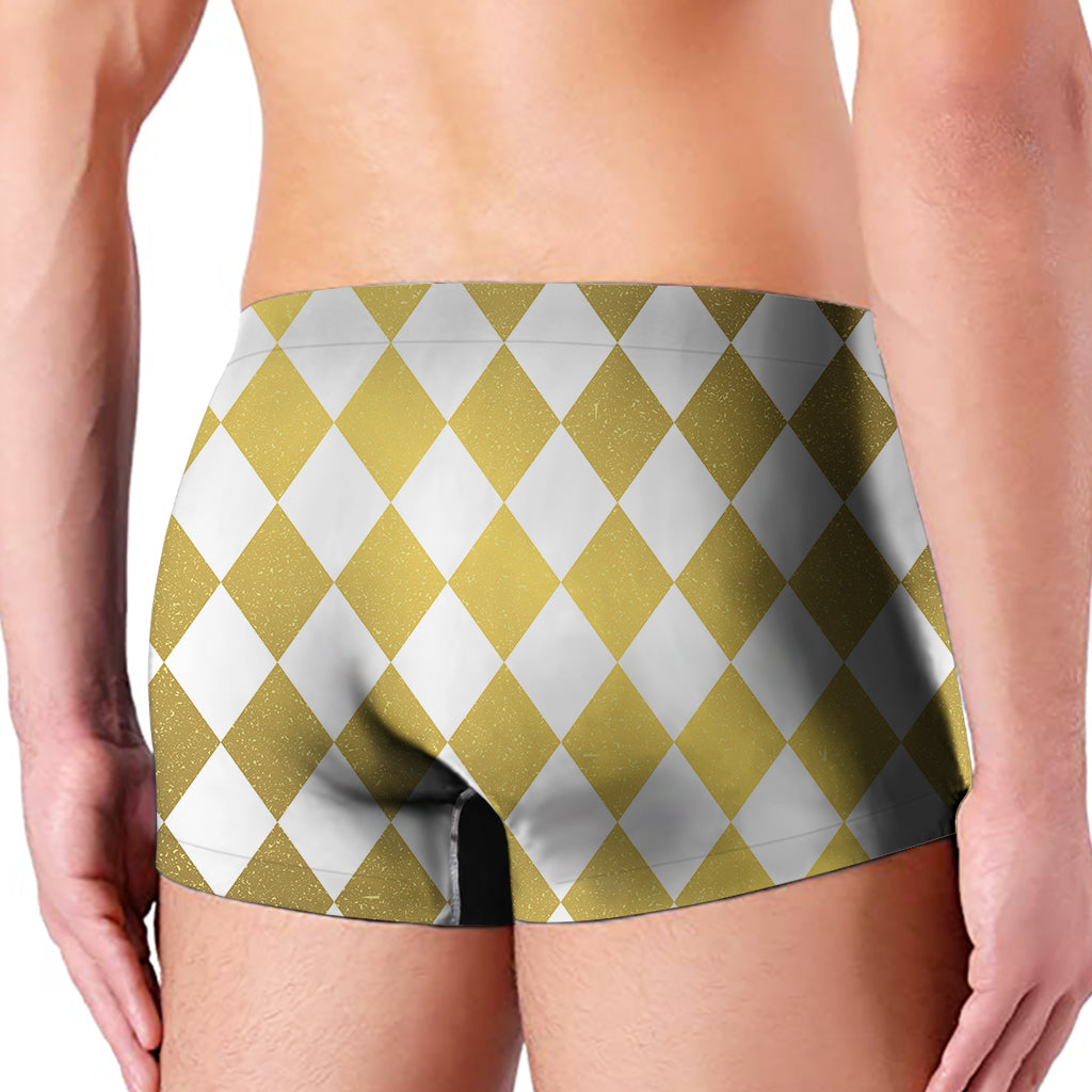 White And Gold Harlequin Pattern Print Men's Boxer Briefs