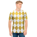 White And Gold Harlequin Pattern Print Men's T-Shirt