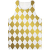 White And Gold Harlequin Pattern Print Men's Tank Top