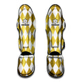 White And Gold Harlequin Pattern Print Muay Thai Shin Guards