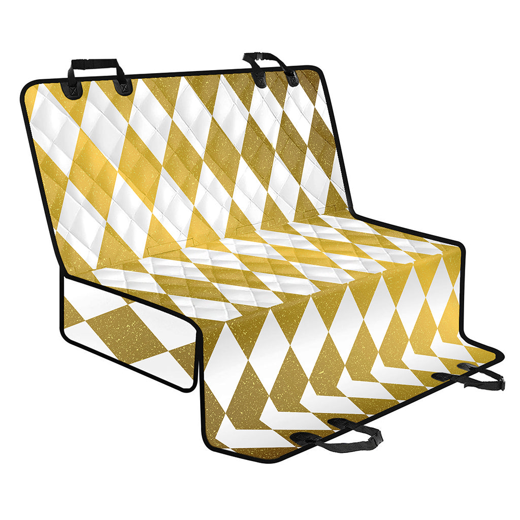 White And Gold Harlequin Pattern Print Pet Car Back Seat Cover