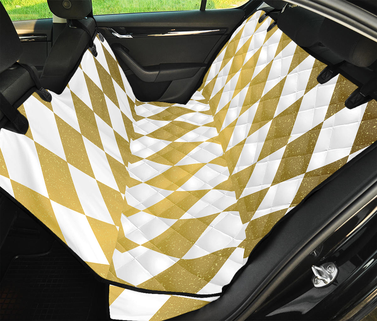 White And Gold Harlequin Pattern Print Pet Car Back Seat Cover