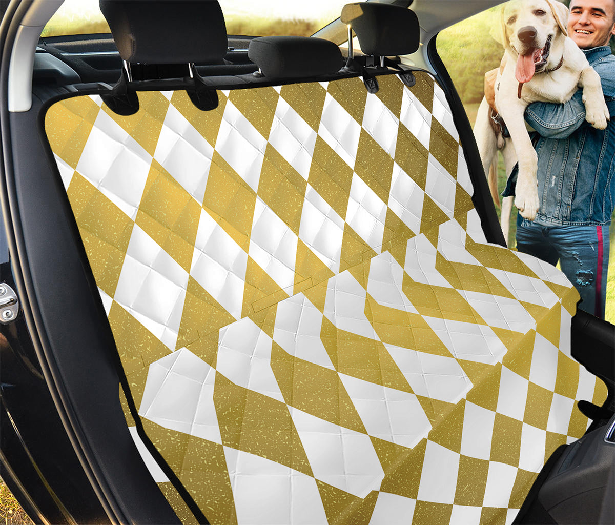 White And Gold Harlequin Pattern Print Pet Car Back Seat Cover