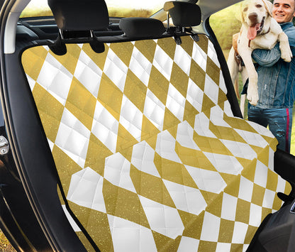 White And Gold Harlequin Pattern Print Pet Car Back Seat Cover