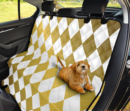 White And Gold Harlequin Pattern Print Pet Car Back Seat Cover