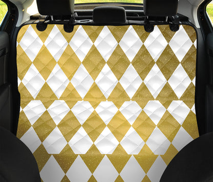 White And Gold Harlequin Pattern Print Pet Car Back Seat Cover
