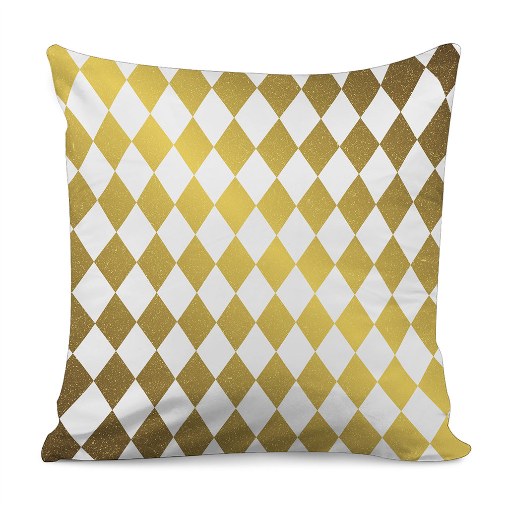 White And Gold Harlequin Pattern Print Pillow Cover