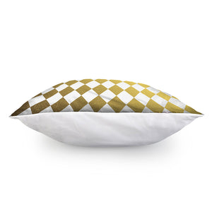 White And Gold Harlequin Pattern Print Pillow Cover