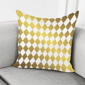 White And Gold Harlequin Pattern Print Pillow Cover