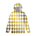 White And Gold Harlequin Pattern Print Pullover Hoodie