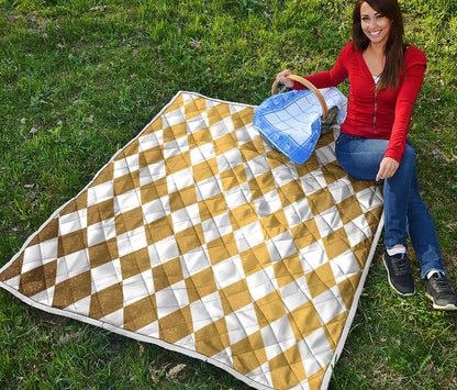 White And Gold Harlequin Pattern Print Quilt