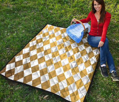 White And Gold Harlequin Pattern Print Quilt