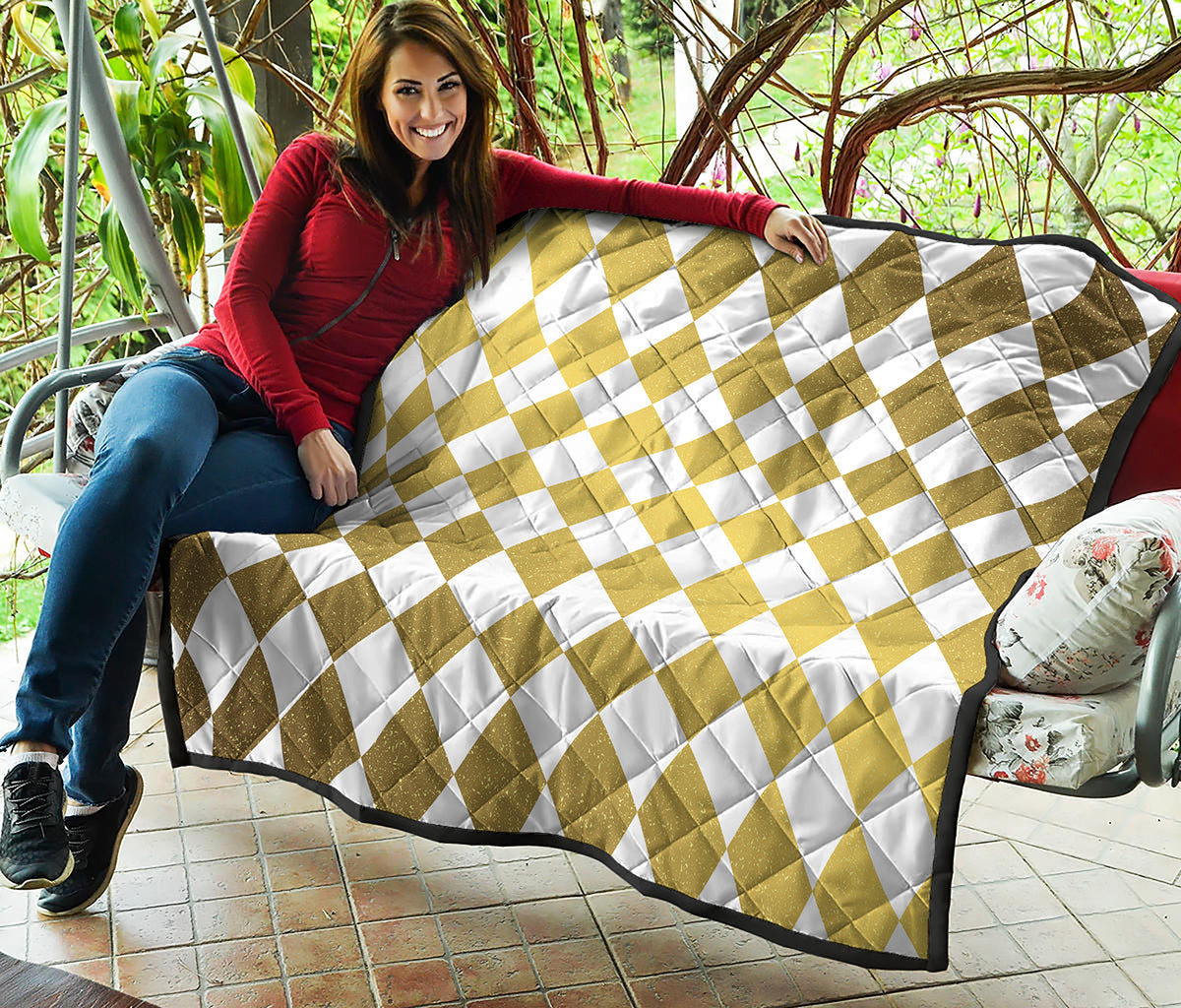 White And Gold Harlequin Pattern Print Quilt