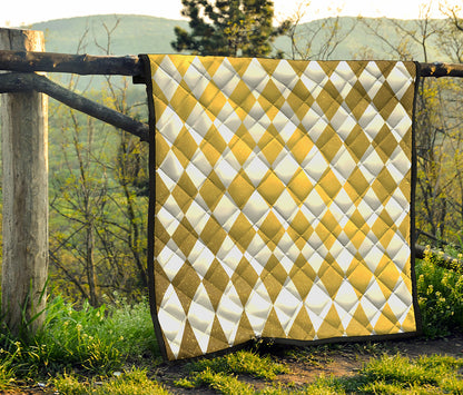 White And Gold Harlequin Pattern Print Quilt