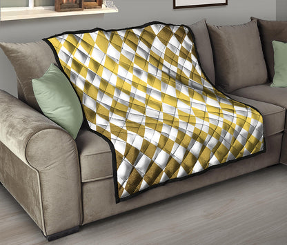 White And Gold Harlequin Pattern Print Quilt