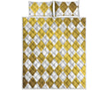 White And Gold Harlequin Pattern Print Quilt Bed Set
