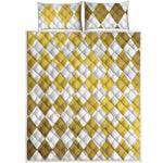 White And Gold Harlequin Pattern Print Quilt Bed Set