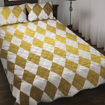 White And Gold Harlequin Pattern Print Quilt Bed Set
