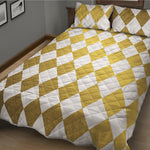 White And Gold Harlequin Pattern Print Quilt Bed Set