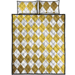 White And Gold Harlequin Pattern Print Quilt Bed Set
