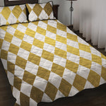 White And Gold Harlequin Pattern Print Quilt Bed Set