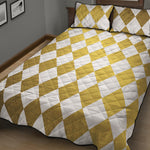 White And Gold Harlequin Pattern Print Quilt Bed Set