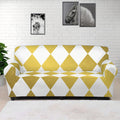 White And Gold Harlequin Pattern Print Sofa Cover