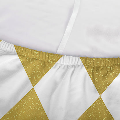 White And Gold Harlequin Pattern Print Sofa Cover