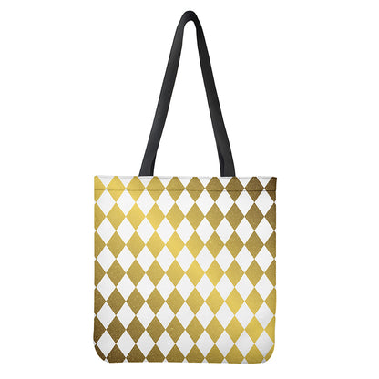 White And Gold Harlequin Pattern Print Tote Bag