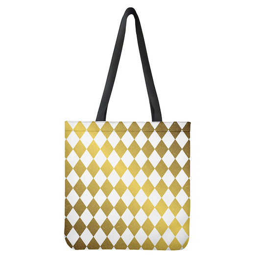 White And Gold Harlequin Pattern Print Tote Bag