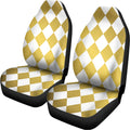 White And Gold Harlequin Pattern Print Universal Fit Car Seat Covers