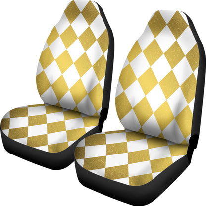 White And Gold Harlequin Pattern Print Universal Fit Car Seat Covers