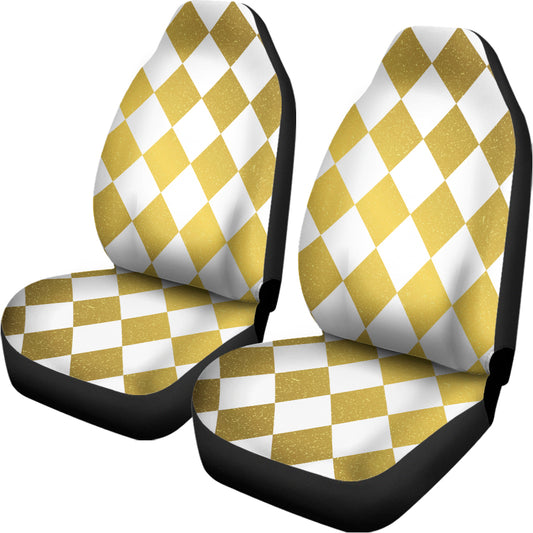 White And Gold Harlequin Pattern Print Universal Fit Car Seat Covers