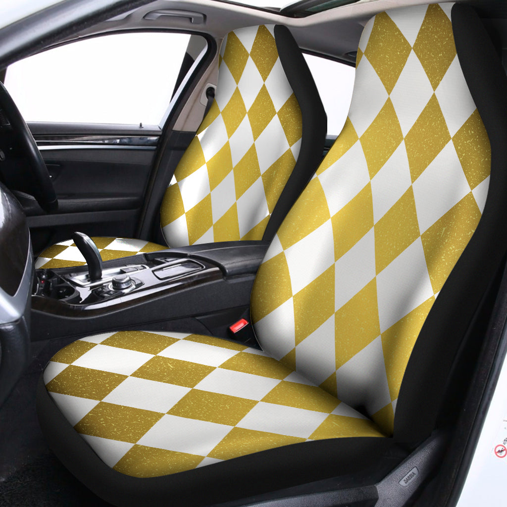 White And Gold Harlequin Pattern Print Universal Fit Car Seat Covers