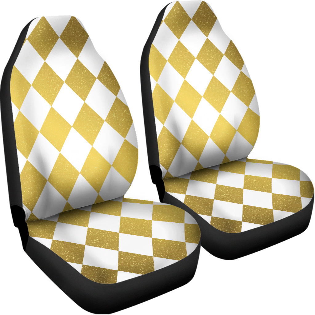 White And Gold Harlequin Pattern Print Universal Fit Car Seat Covers