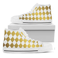 White And Gold Harlequin Pattern Print White High Top Sneakers