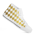 White And Gold Harlequin Pattern Print White High Top Shoes