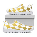 White And Gold Harlequin Pattern Print White Running Shoes