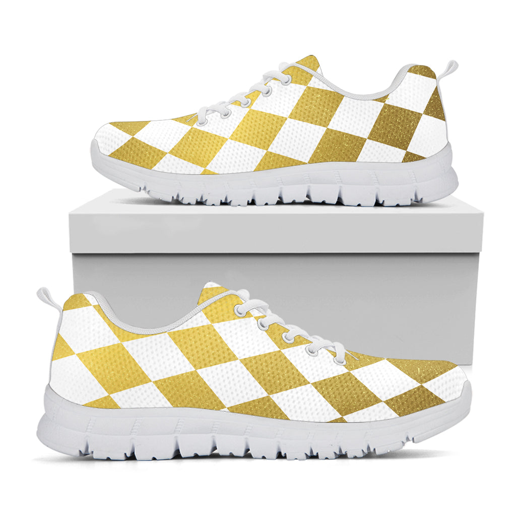 White And Gold Harlequin Pattern Print White Sneakers