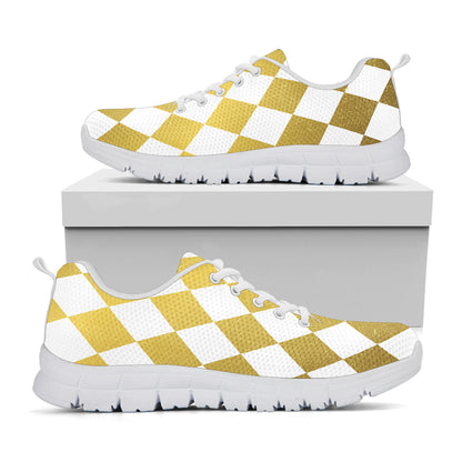 White And Gold Harlequin Pattern Print White Sneakers