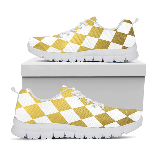 White And Gold Harlequin Pattern Print White Sneakers
