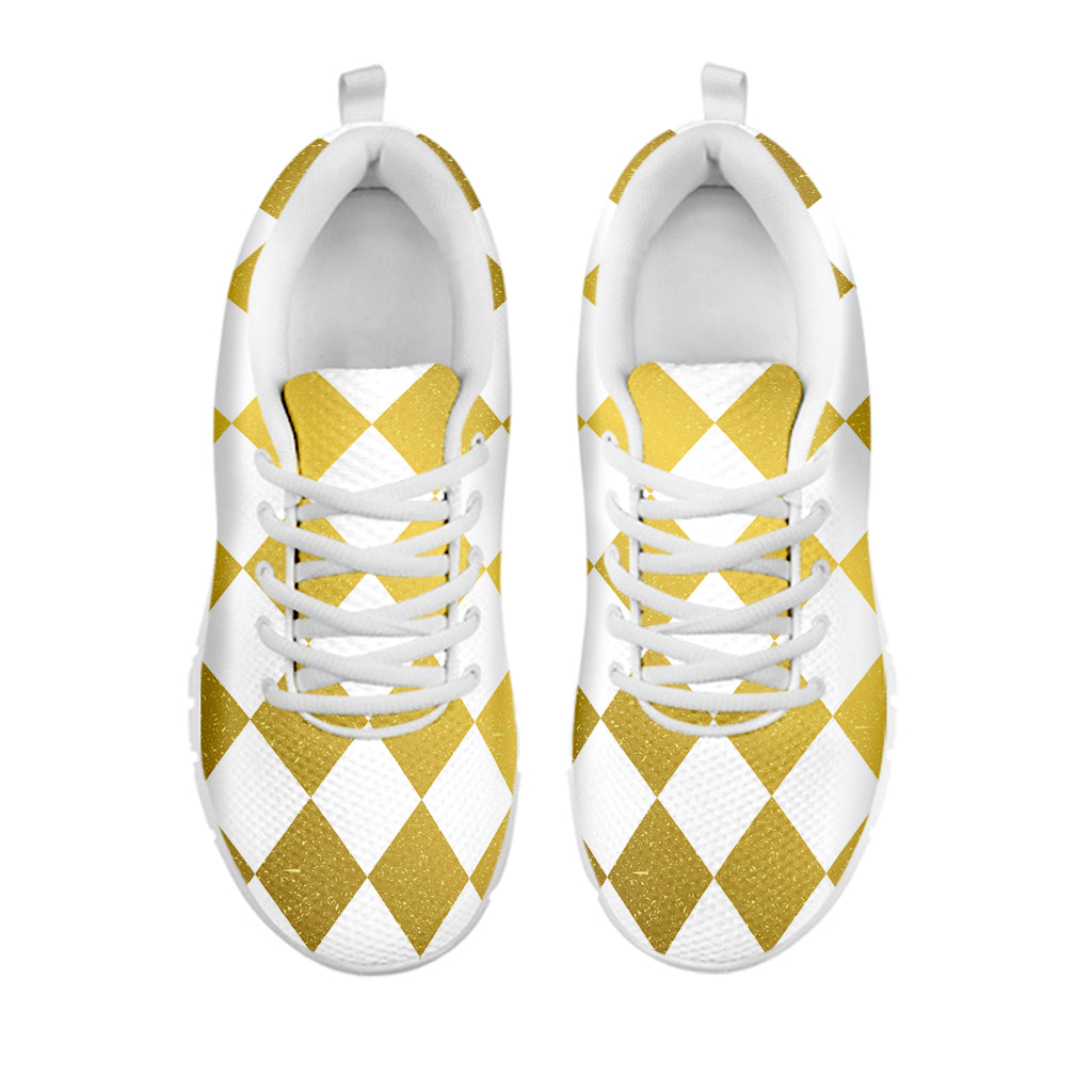 White And Gold Harlequin Pattern Print White Sneakers