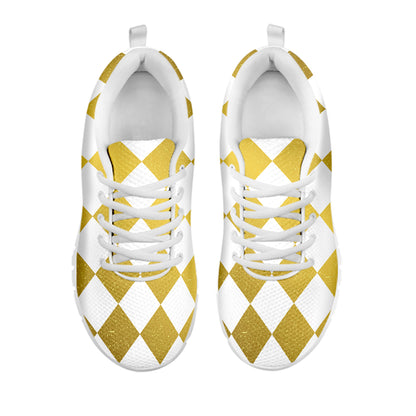 White And Gold Harlequin Pattern Print White Sneakers
