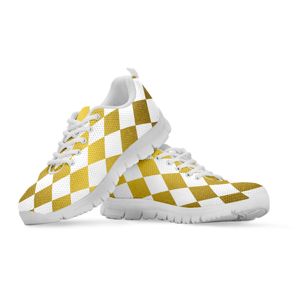 White And Gold Harlequin Pattern Print White Sneakers