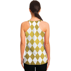 White And Gold Harlequin Pattern Print Women's Racerback Tank Top