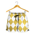 White And Gold Harlequin Pattern Print Women's Shorts