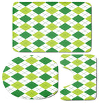 White And Green Argyle Pattern Print 3 Piece Bath Mat Set