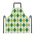 White And Green Argyle Pattern Print Apron